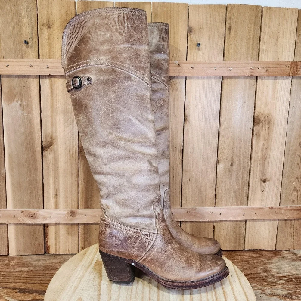 Frye Jane Tall Cuff Boots Womens 6‎ B Brown Leather Over The Knee Riding Western